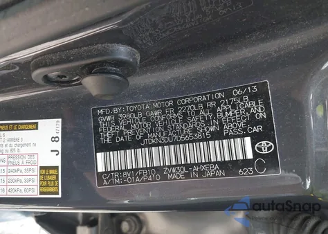 2013 Toyota Prius Two from USA, damaged, VIN JTDKN3DU7D5653815